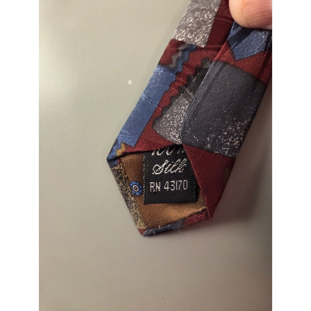 Vintage Viaggio 100% Silk Necktie Red Blue Gray Gold Silver - Picture 4 of 4